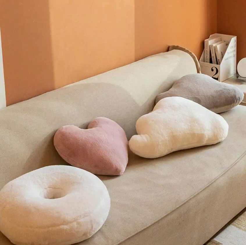 Super Soft Plush Pillow Stuffed Cloud Love Heart Shaped Cushion Cover Rabbit Hair Room Decor Pillow Seat Throw Cushion Gift