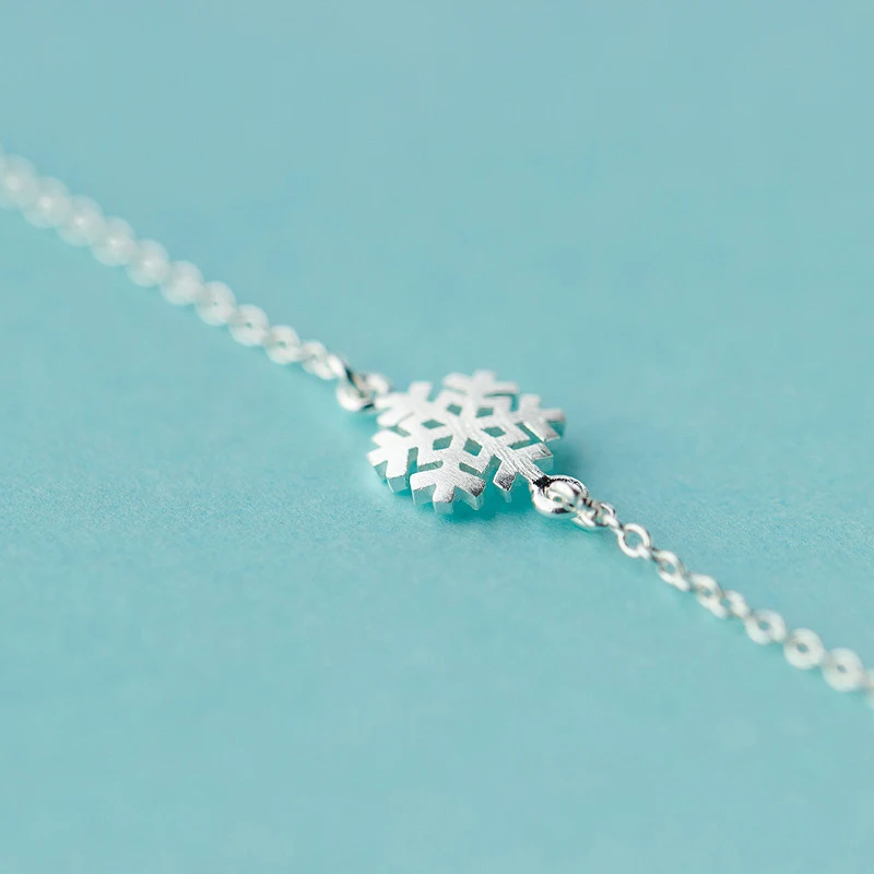 Modian 100% 925 Sterling Silver Frosted Snowflake Simple For Women Chain Link Bracelet Adjustable Sterling Silver Jewelry