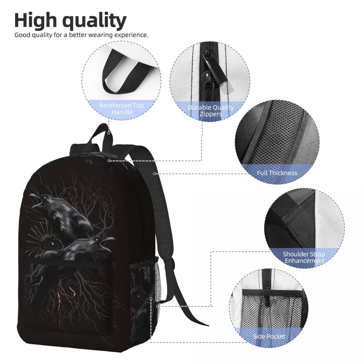 Odin's Yggdrasil Raven Of Wisdom Backpack Student BookBag Kids School Bag Computer Shoulder Bags for Men Women