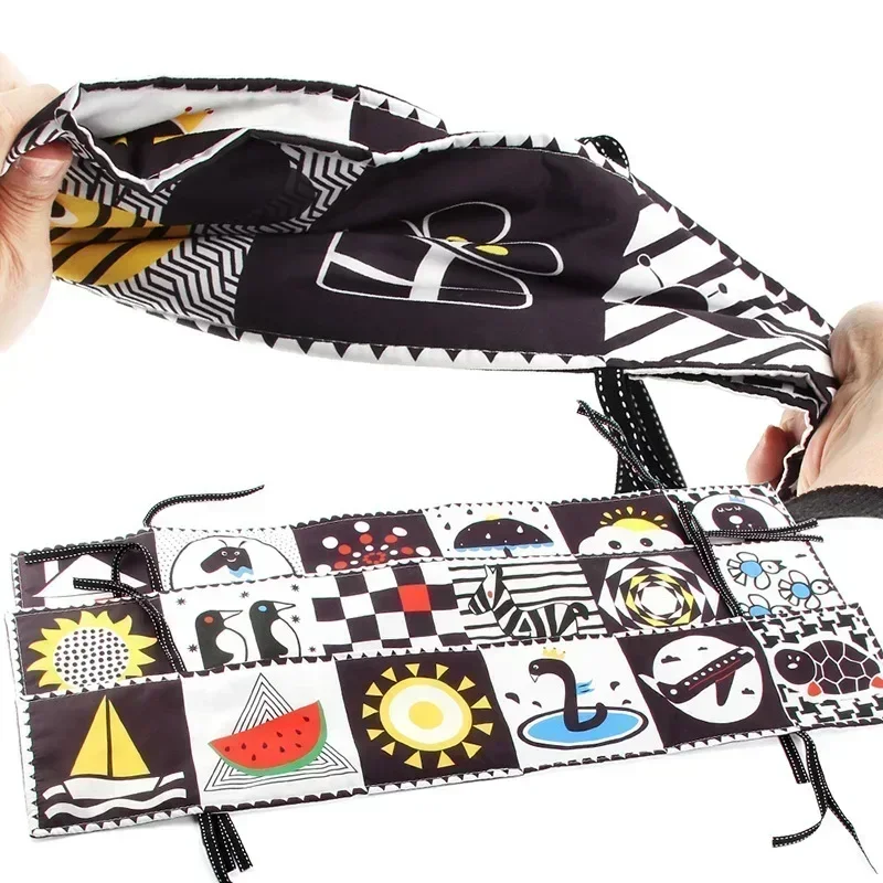 Sensory Cloth Book High Contrast Baby Toys 0-12 Months Newborn Crib Toys Black and White Animal Cloth Books Montessori Baby Book