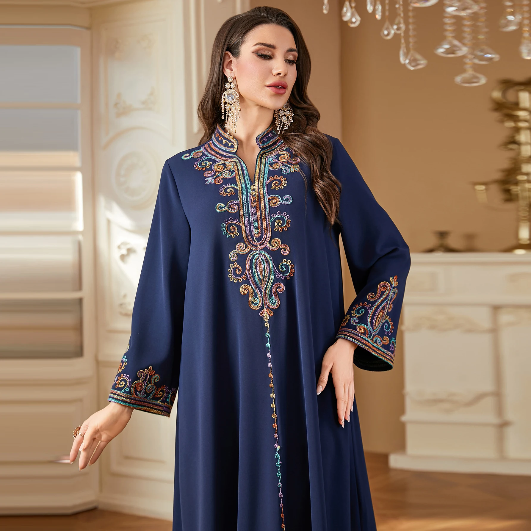 UNI broderie AbayasWomen Robe musulmane dubaï caftan Eid Ramadan Caftan Marocain Femme Robe Kebay un Islam vêtements soirée Jalab