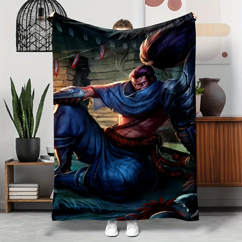 Large Anime Warrior Blanket Throw Cozy Decor Asian Martial Arts Manga Style Print 150x230cm Bed Picnic