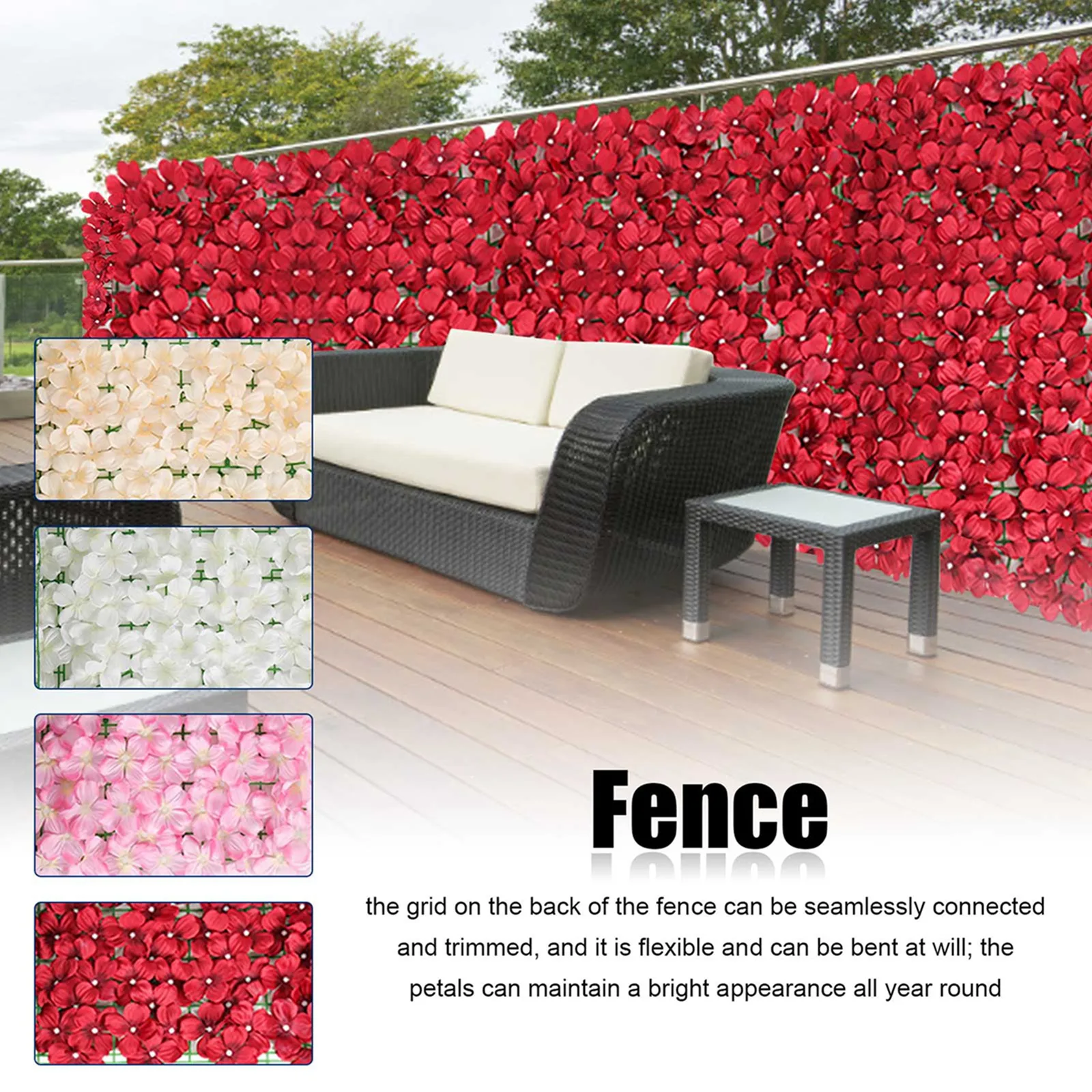 Artificial Privacy Fence Screen Faux Flowers Hedges 0.5*1m Fence Panels Indoor Outdoor Garden Deck Balcony Screen Wedding Decor