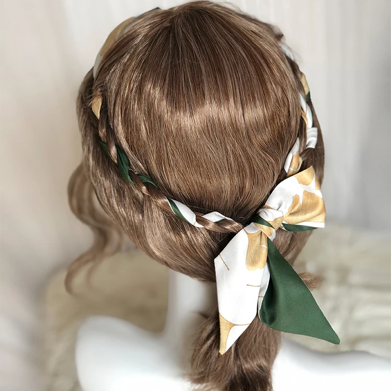 

Зеленый длинный шелковый шарф в стиле ретро, оригинальный французский дизайн, романтическая сумка с ручкой, галстук, сказочный галстук, повязка на голову