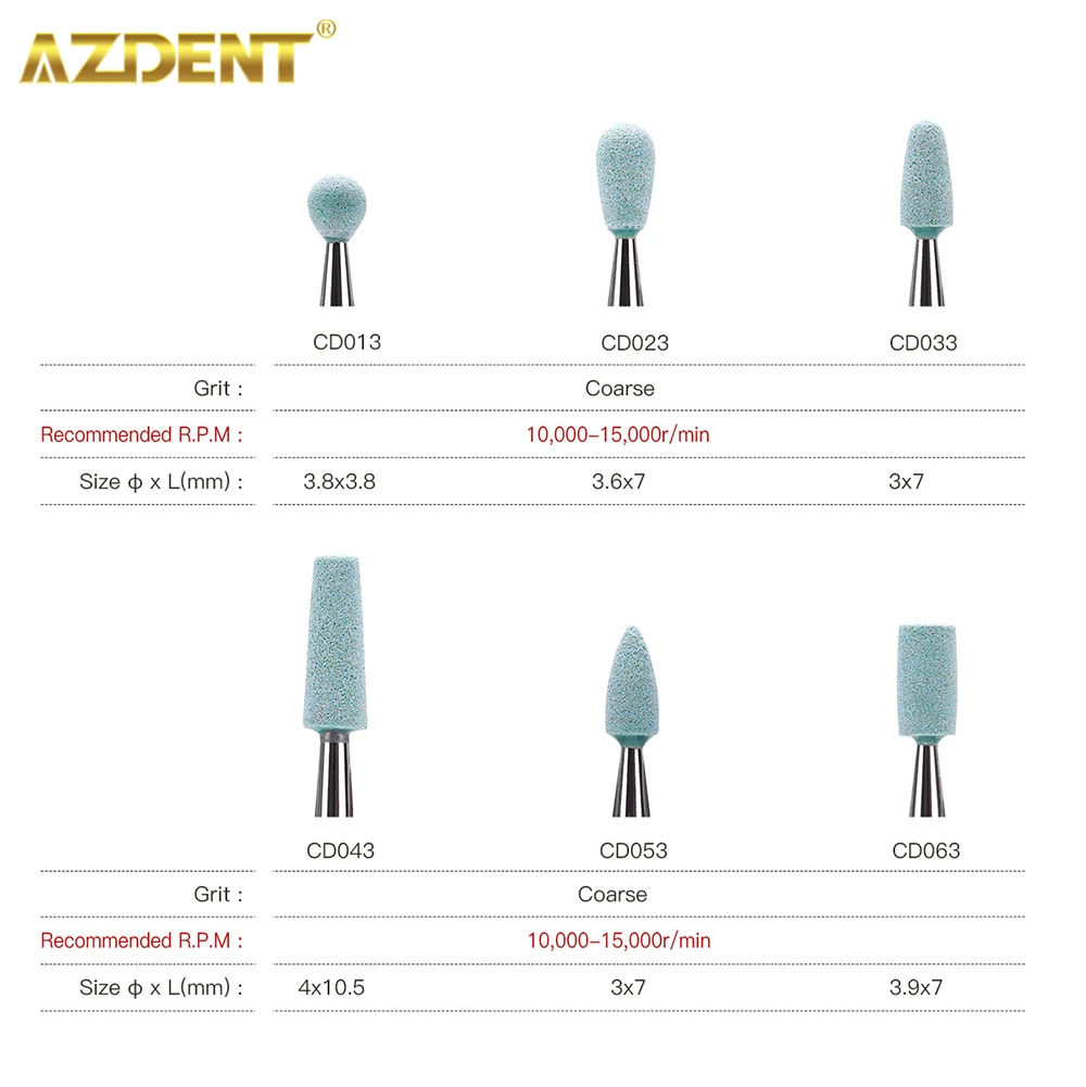 AZDENT Dental ceramiczna szlifierka diamentowa głowica polerska polerka cyrkonia porcelana gruba do RA 2.35mm rękojeść o niskiej prędkości