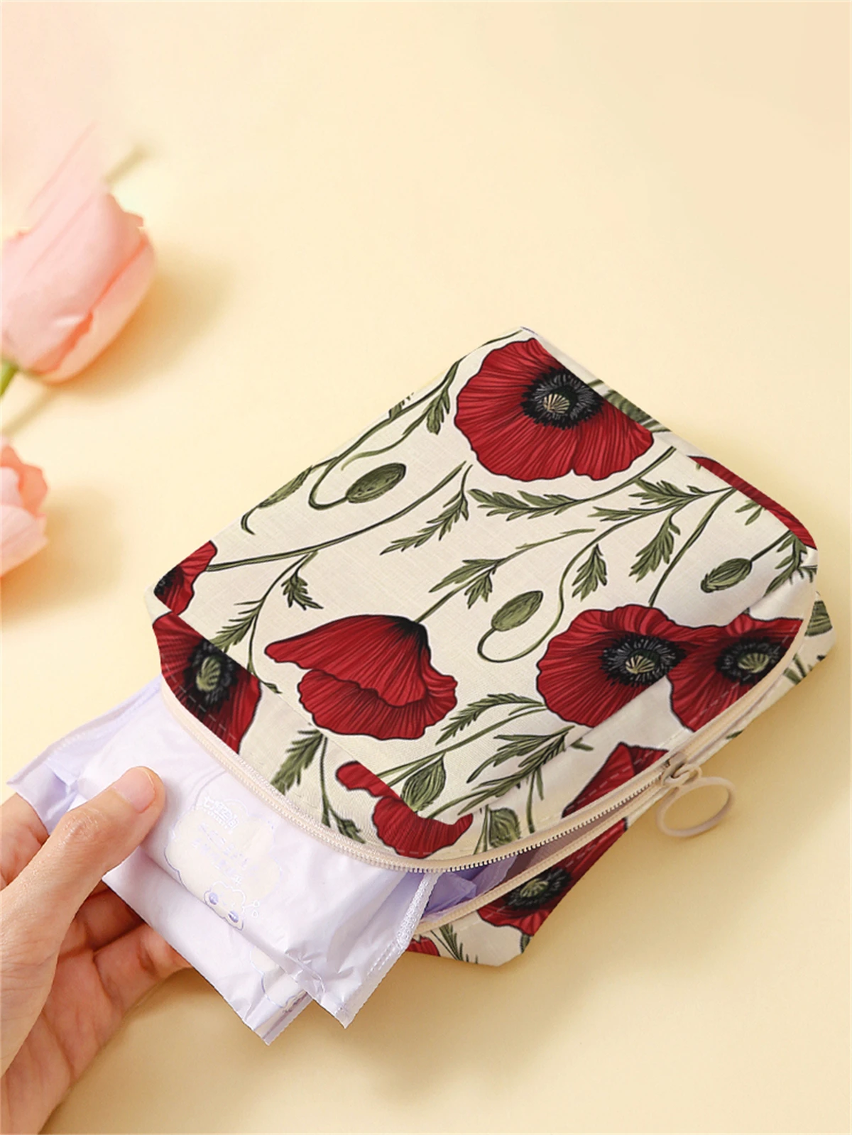Blumenbedruckte Aufbewahrungstasche für Damenbinden, Leichte Tasche für Damenbinden, Hygiene-Tasche für Damenbinden