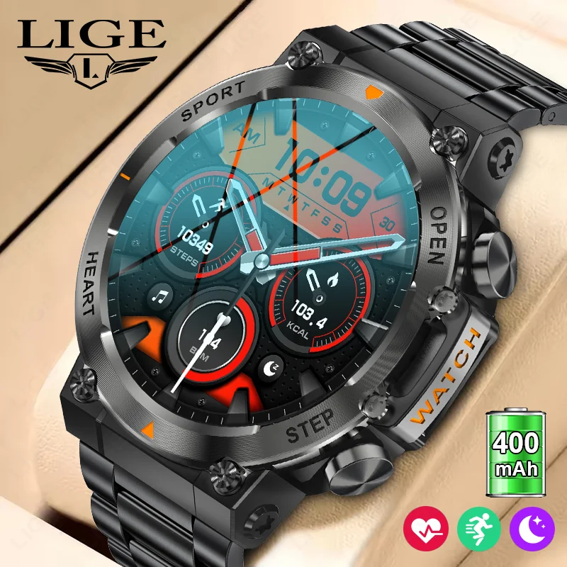 

LIGE 1,39-дюймовые HD Bluetooth-смарт-часы с вызовом, мужские спортивные фитнес-трекеры, монитор сердца, 400 мАч, умные часы для телефона Android IOS