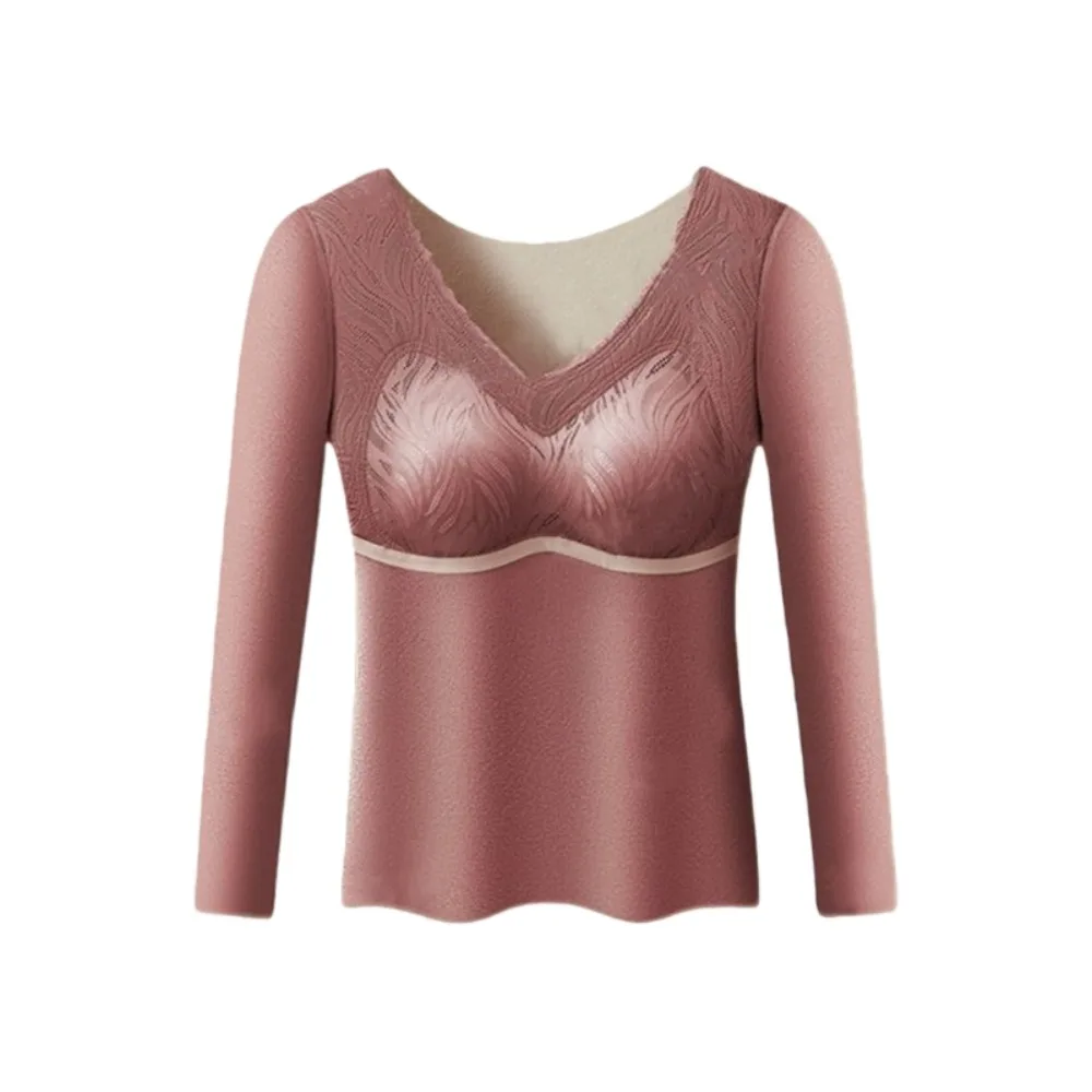 

Large Size Women Thermal Clothes U Round Neck Warm Tops Thermal Underwear Feel Heating Velvet Fleece Warmth Long Tops Undershirt
