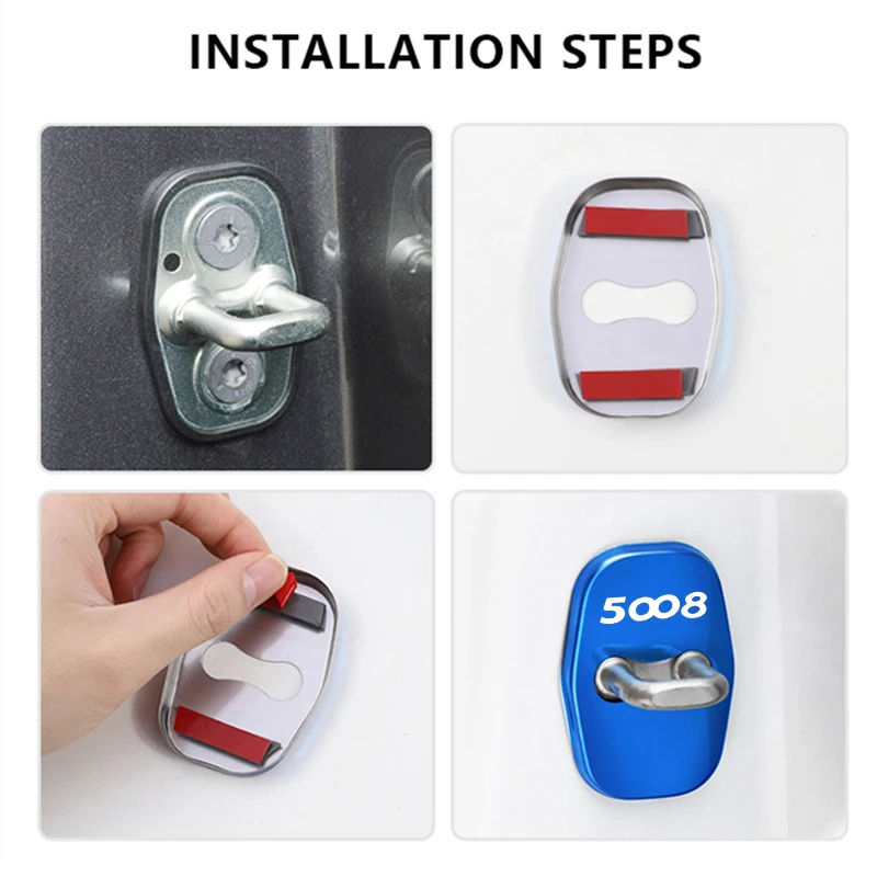 4pcs Metal Car Door Lock Decoration Stickers for Peugeot 5008 Badge Anti Rust Interior Protector Buckle Cover Auto Accessories - view 5