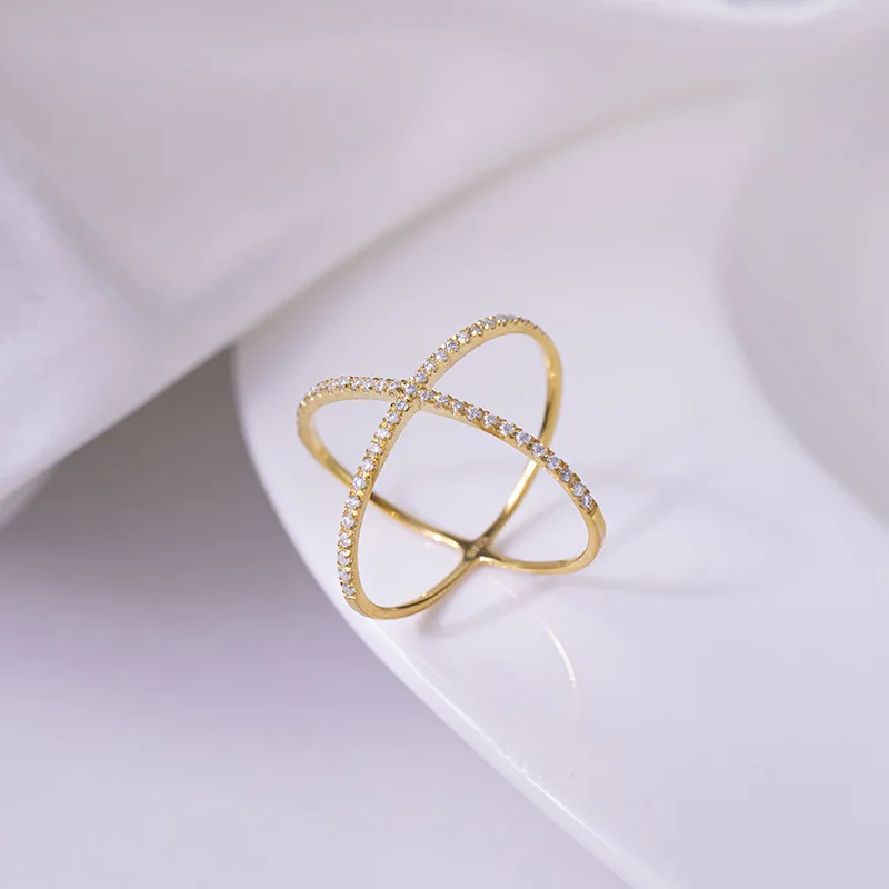 0.25CT D Color Cross X-shaped Moissanite Row Rings For Women S925 Silver Plated 18k Gold Diamond Wedding Band Fine Jewelry