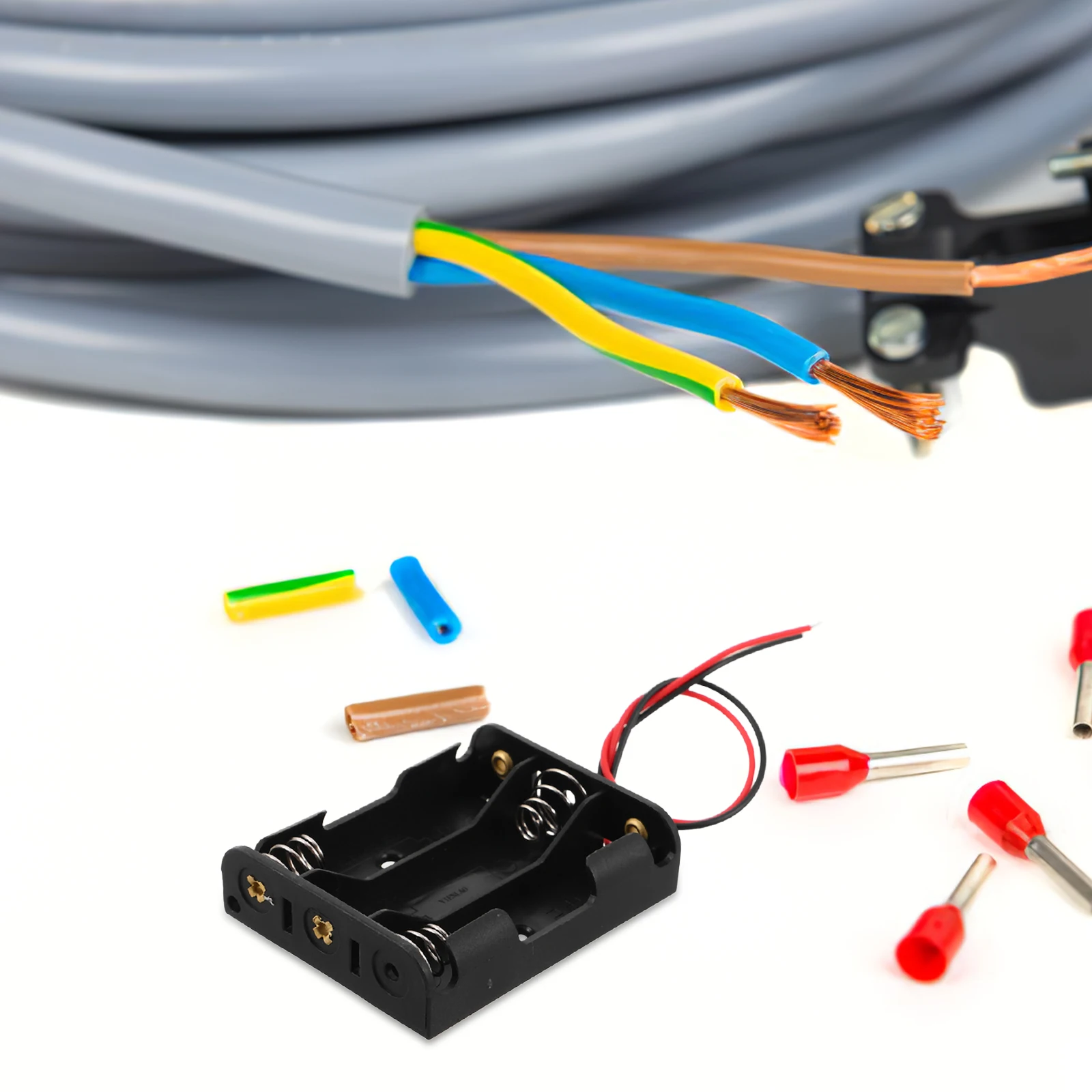 

5pcs Aa Holder Case 3 Slots Storage Box For Rc Car Black Plastic Organizer With Wire Leads Compatible For Remote Control