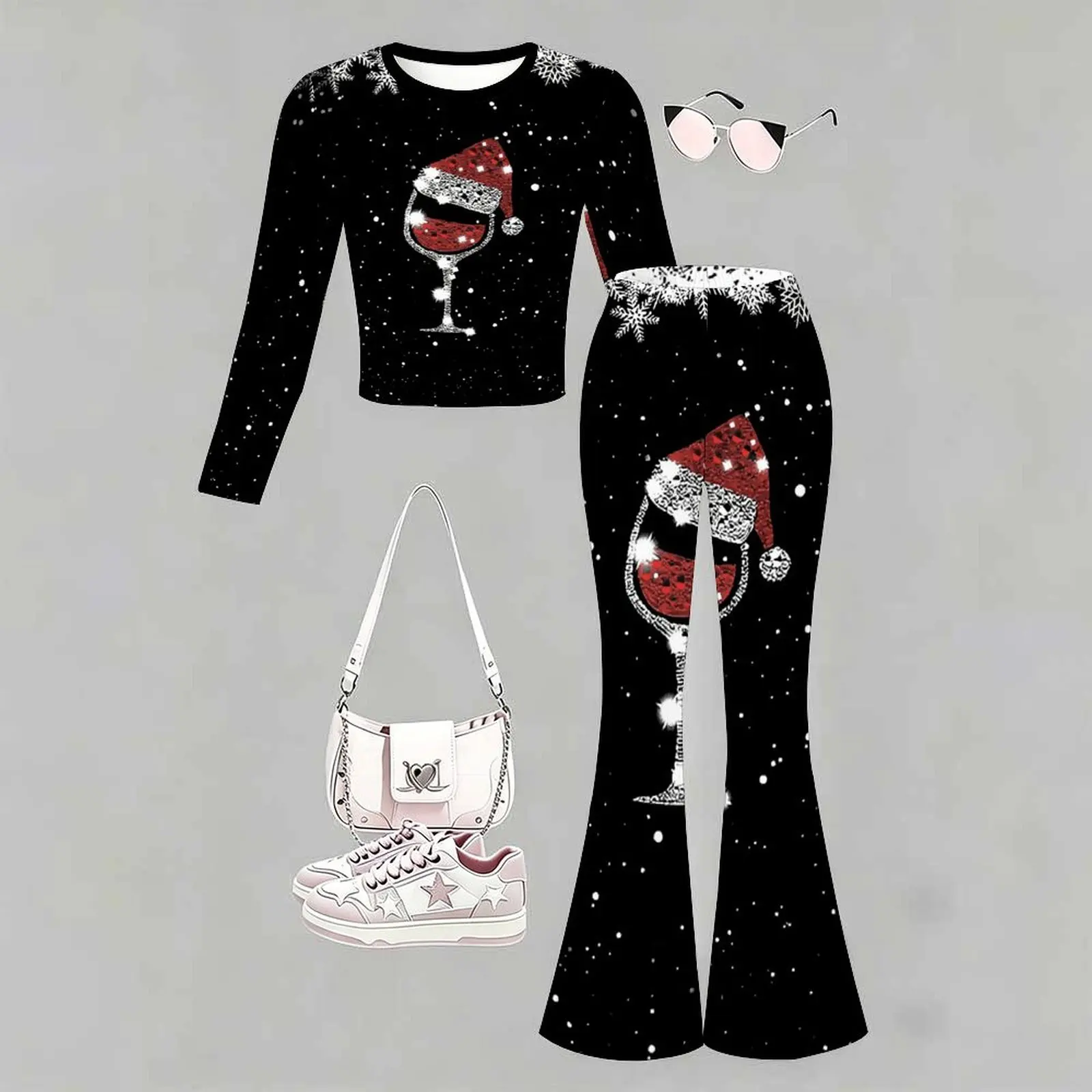 Slim Two-piece Set Fashion Bell-bottomed Pants Children's Casual Pants Autumn Winter Girls' Trendy T-shirt Jogging Pants