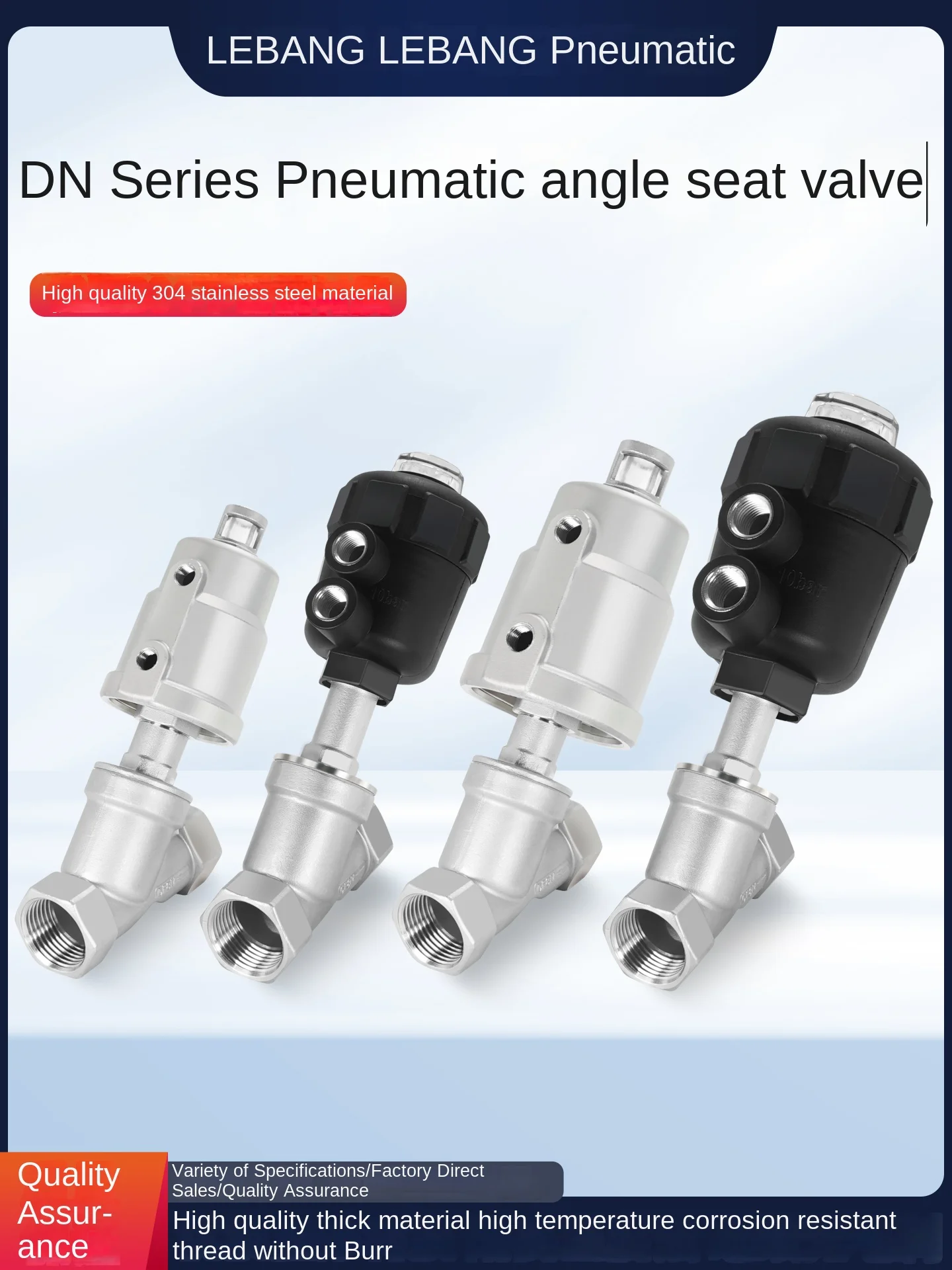 304 All Stainless Steel Y Type Pneumatic Angle Seat Valve DN20 Thread Connection High Temperature Resistant 1.6MPa -10~60 OEM