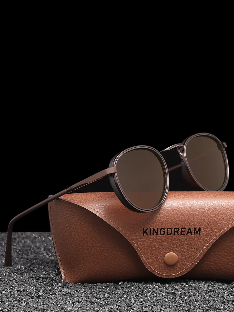 KINGDREAM Polarisierte Sonnenbrille mit rundem Rahmen für Herren und Damen, Design, Retro-UV400-Brille, blendfrei, lässige Fahrbrille