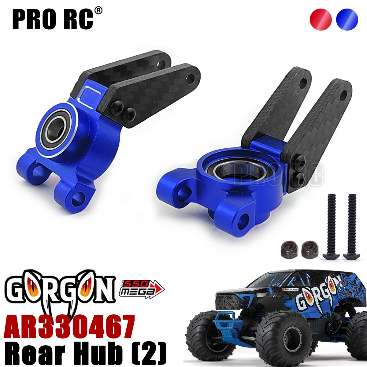 2Pcs AR330467 Rear Hub w/ Carbon Fiber Bracket Alu Alloy For Arrma 1/10 GORGON 4X2 MEGA 550 Brushed Monster Truck Rc Car Part