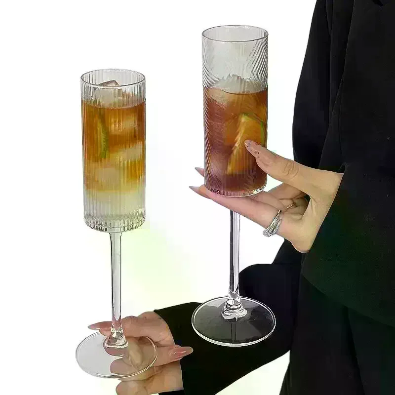 Transparent Striped Plastic Goblet Unbreakable Wine Glass Luxury Cocktail Champagne Cup For Party Drinkware