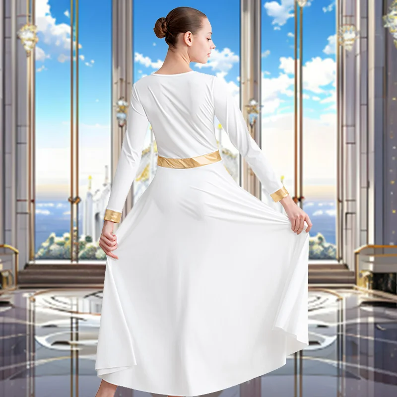 فستان رقص مدح بأكمام طويلة للنساء ذو كتلة معدنية للبالغين، تنانير ليتورجية لعبادة الكنيسة بدون فتحة وبطانة ناعمة #6