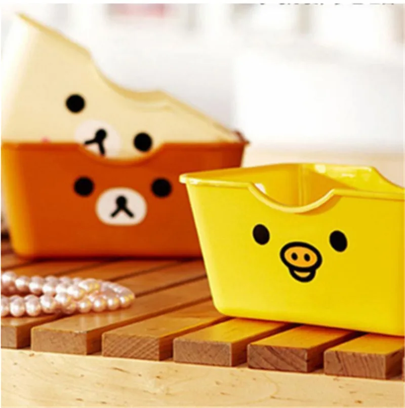 Sale 1pcs Cute Cartoon relaxing bear Plastic Cosmetics Storage Box Hollow Drawer Desk Storage Rack Desktop Skin Care Storage Box