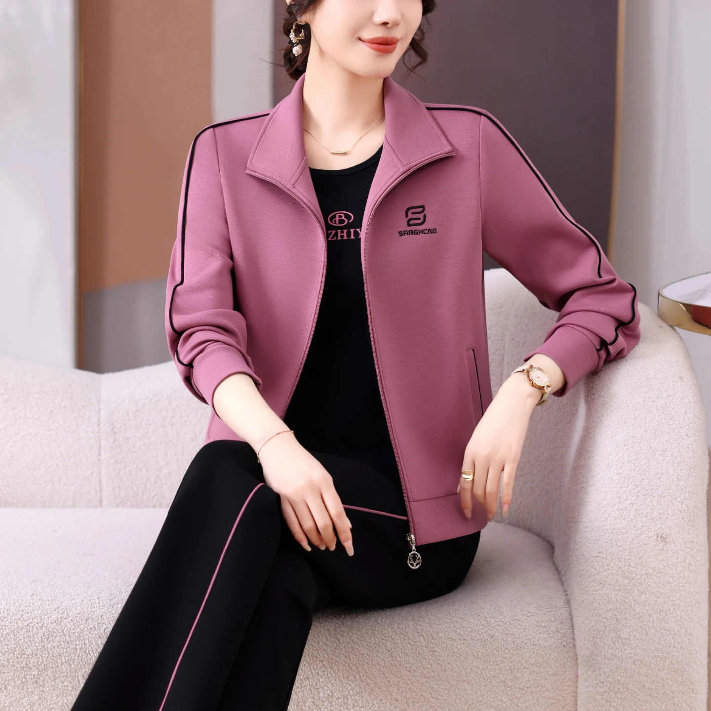 

Casual Sportswear Set for 40 Year Old Women Tee Piece Trendy Top Bot Outerwear Breathable Polyester Spring Autumn Wear