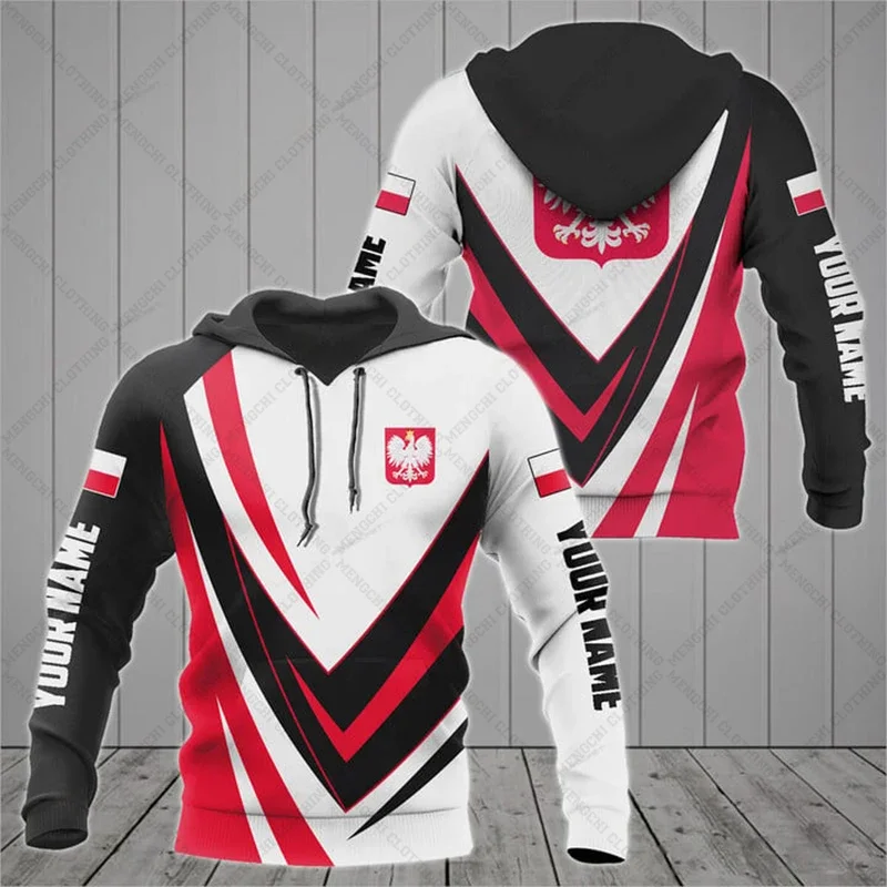 

Custom Name Poland Emblem Red Hoodies Unisex Loose Men and Women Sweatshirts Daily Casual Pullover Oversized Tops Streetwear