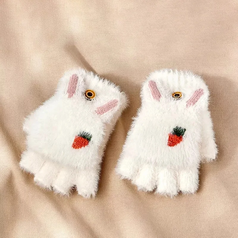 0–3 Jahre Kinder, warme Winterhandschuhe, weicher Strick, Flip-Fäustling, niedliche Cartoon-Halbfingerhandschuhe für Kleinkinder, Jungen und Mädchen
