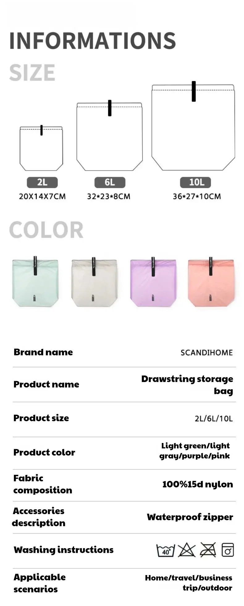 Reise-Aufbewahrungsbeutel mit Kordelzug, wasserdicht, leicht, für Kleidung, Verpackungswürfel, Organizer, mehrere Größen, für Socken, Schuhe, Gepäck – Detail 11