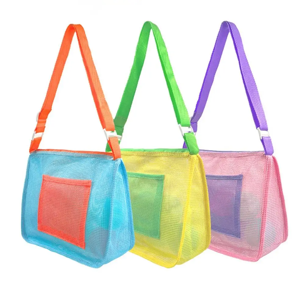 Zipper Mesh Beach Bag Breathable Ventilated Versatile Tote Bag Foldable Adjustable Shoulder Strap Toy Organizer Kids