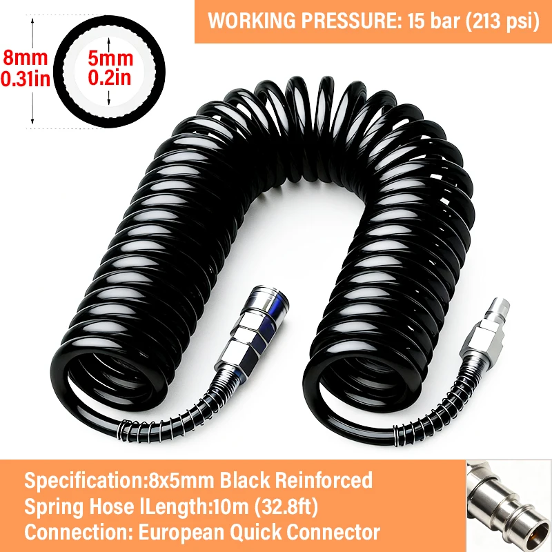 AGASHE High-Pressure Air Compressor Hose - 15Bar, 10M (32.8FT) Length, with Quick Connect Coupler & Adapter | 3-Layer PU Braided