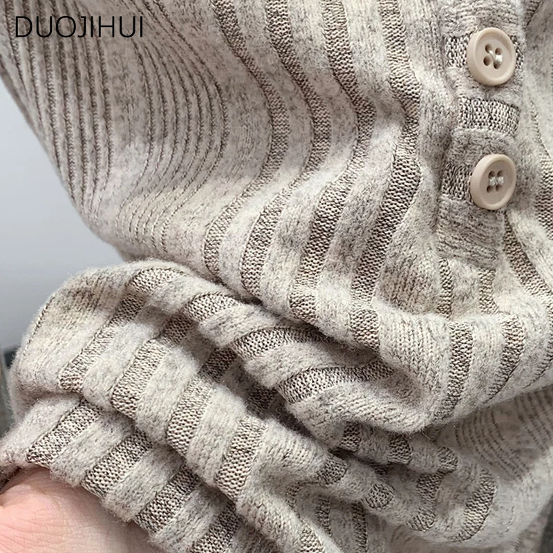 DUOJIHUI American Style Vintage Sexy Button O-neck Female Pullovers Ins Solid Color Fashion Simple Casual Simple Women Pullovers