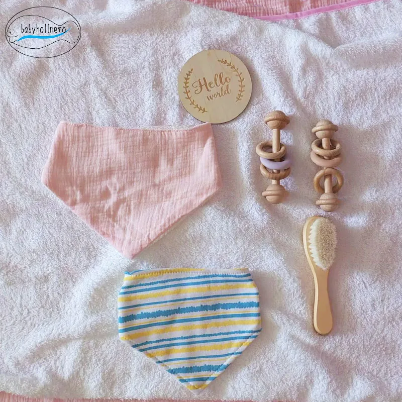 Accessoires de bain pour bébé, ensemble cadeau, serviette de bain, brosse, bâton à manivelle, accessoires de photographie pour nouveau-nés