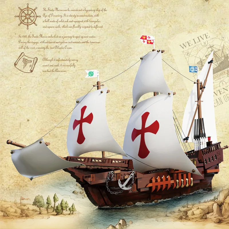 

Columbus Route Santa Maria Pirate Ship Micro Building Blocks Ship Assembly 3D Model Movie Brick Figure Toy for Birthday Gift