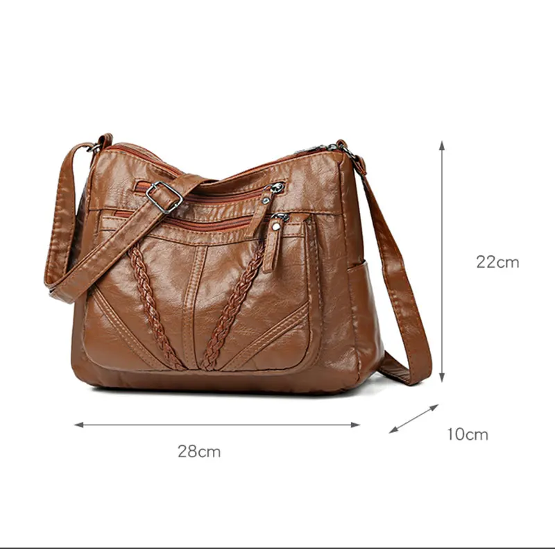 Women Bag Multi Pocket PU Leather Shoulder Bags Female Vintage Shoulder Messenger Bag Designer Crossbody Women\'s Black Hobos Bag