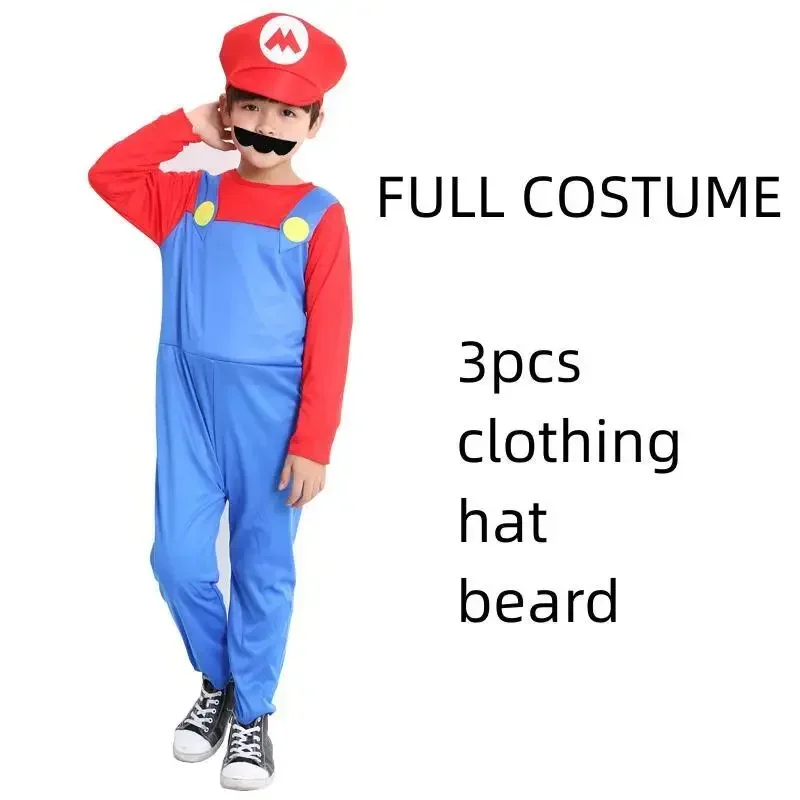 2025 New Halloween Aldult Kids Super Mari Luigi Bros Cosplay Costume Jumpsuit Dress Full Suit Party Boys Girls Fancy Costum abc