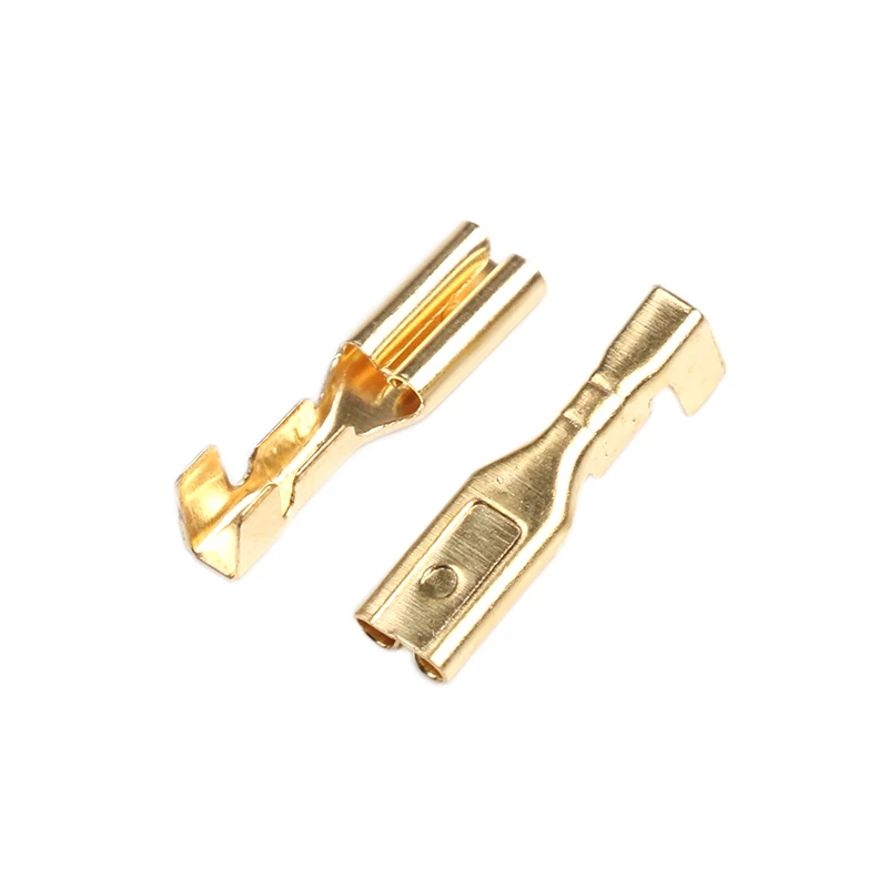 100Pcs 4.8mm/6.3mm Female Crimp Terminal Connector Gold Brass Car Speaker Electric Wire Connectors Crimping Terminals