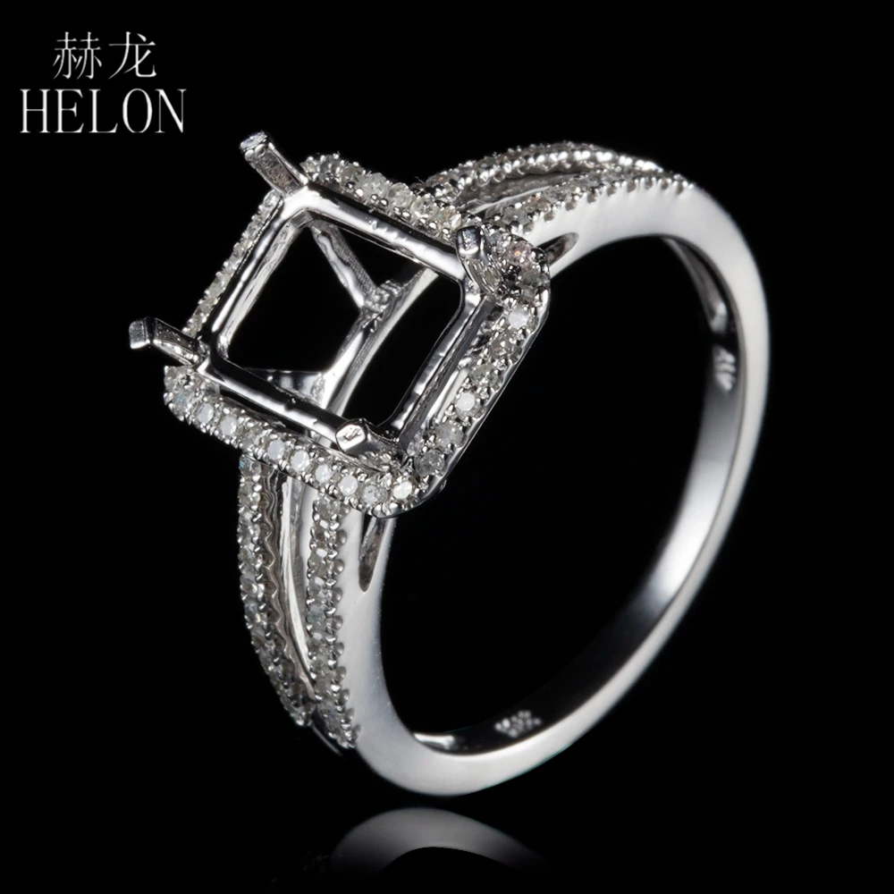 

HELON Cushion Cut 6x8-7.5x9.5mm Solid 14K 10k White Gold Natural Diamonds Semi Mount Engagement Ring For Women Jewelry Gift