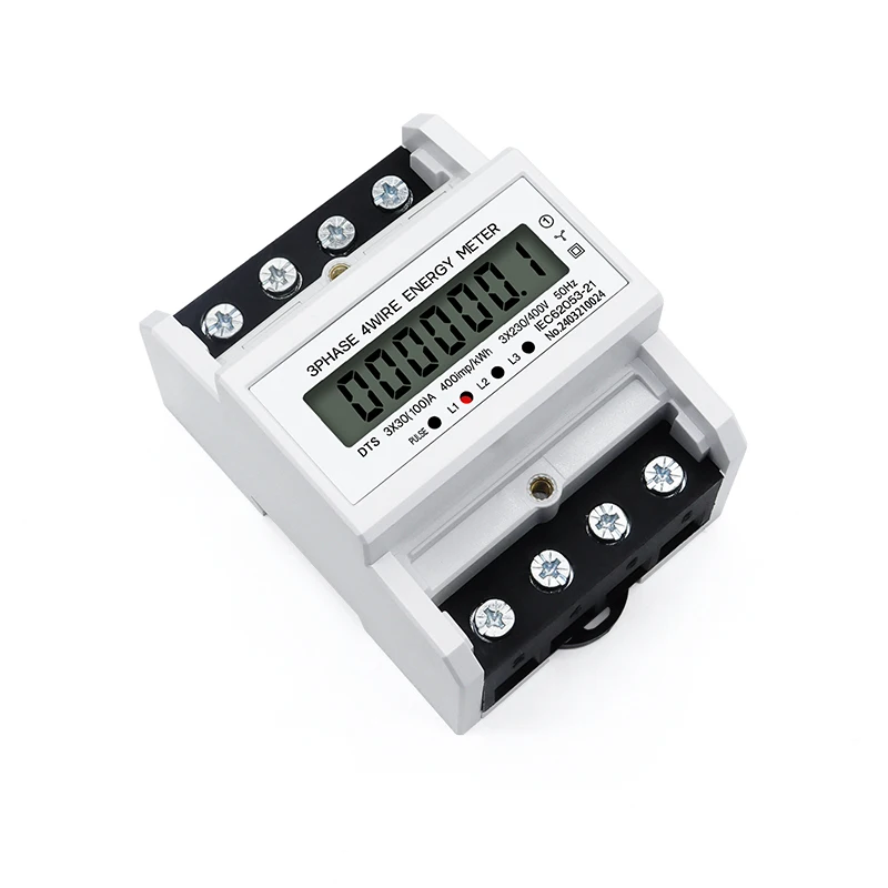 LCD AC Din Rail 230V 3 Phase 4 Wire Energy Meter Power Consumption Monitor kWh Meter Wattmeter 3×30(100A) 50/60HZ