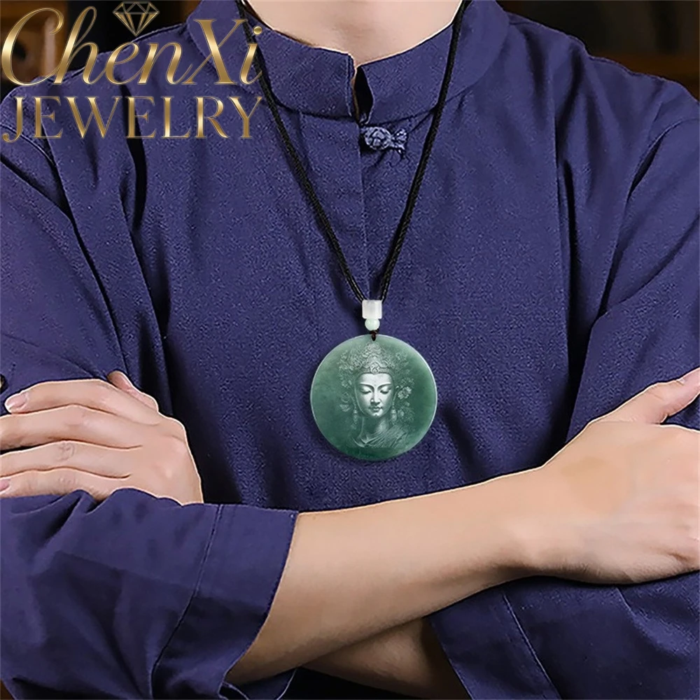 

Authentic Natural A-Grade Ice-Colored Jadeite Blue Water Goddess Guanyin Relief Carving Pendant High-End Jewelry Amulets Gift
