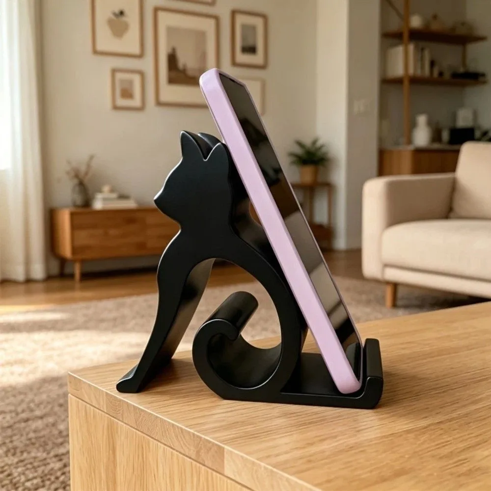 3D Printed Cute Kitten Phone Stand Lovely Anti-slip Desktop Tablet Holder Novelty Cat Shaped Phone Holder Figurine Bedside