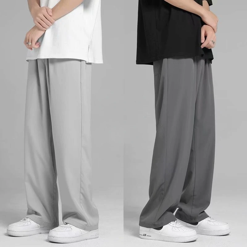 Young Men\'s Ice Silk Casual Pants 2024 New Summer Thin Trend Korean Version of Draped Dress Pants Wide Leg Straight Pants M-5XL