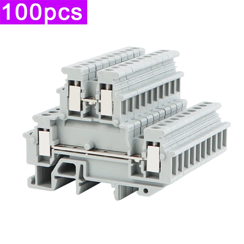 100pcs Double-Layer Strip Full Copper Conductors UKK3-5 Rail-Mounted Wiring Terminal In Two Out 2.5 Square~4 Square