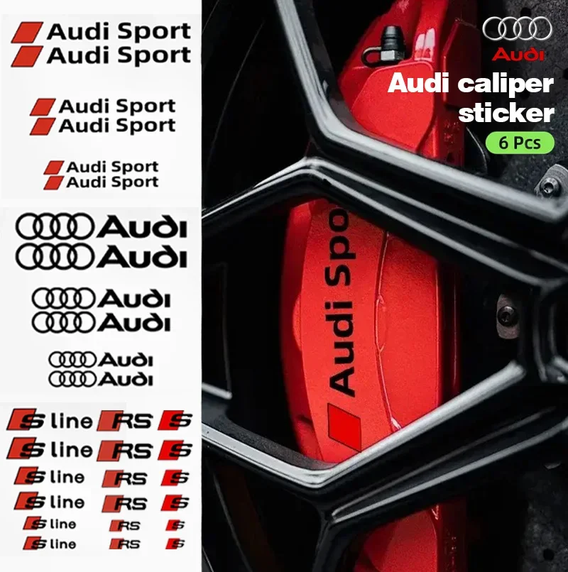 For Audi A4L A6L Q5 Q7 Q3 A3 A4 Q8 Q5L Q2L S3 sline quattro RS Car Brake Caliper Sticker Heat Resistant Decals Auto Accessories