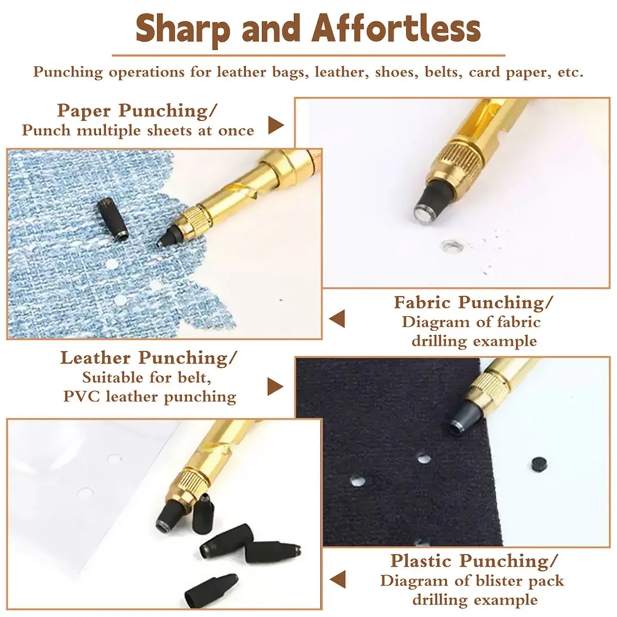 Time Saving Automatic Interchangeable Heads Hole Punch Tool Hole Punch Punch Round Leather Craft Chisel DIY Leather Tools