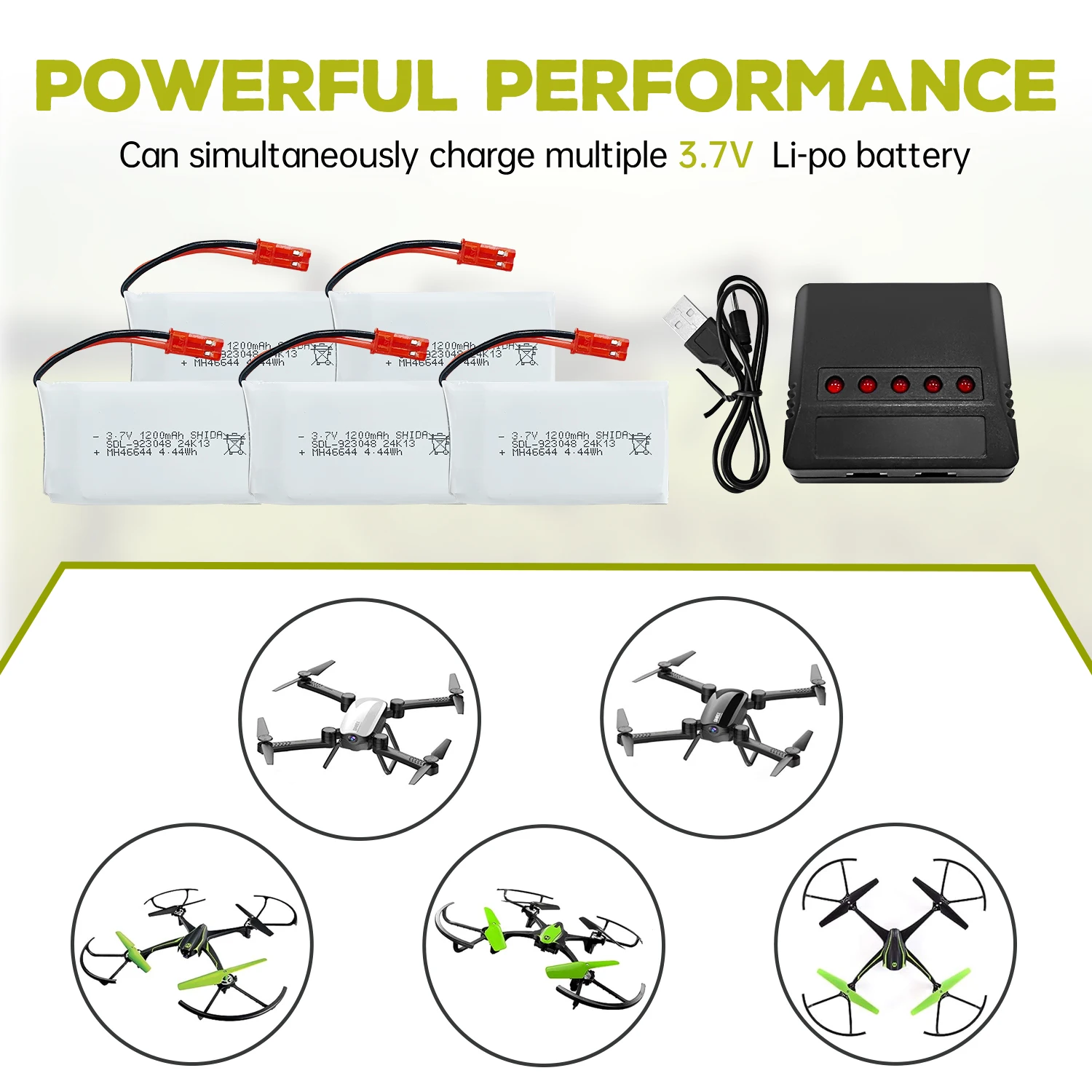 5PCS 3.7V 1200mAh 30C JST Plug Lipo Battery With 5-in-1 Charger for MJX T04 T05 T25 X900 X9TW V2400HD V2450FPV V2450GPS RC Drone