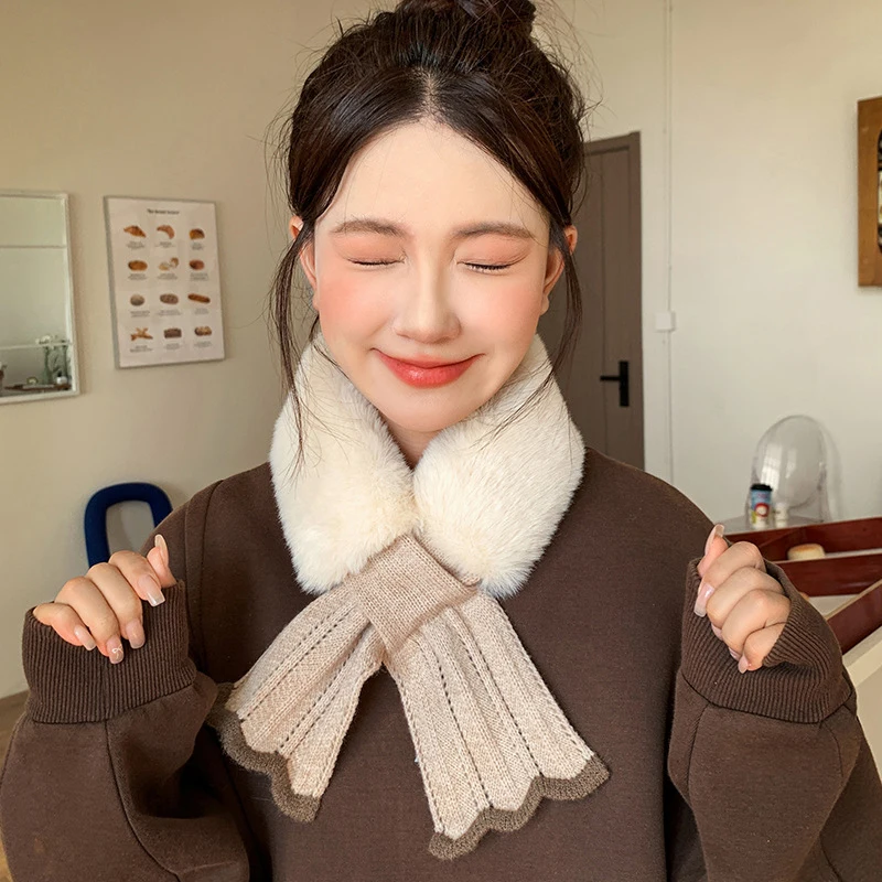 الشتاء أفخم وشاح امرأة سميكة تقليد الأرنب الفراء وشاح طوق متماسكة الصليب في الهواء الطلق ركوب الدراجات يندبروف الرقبة حماية الرقبة أدفأ