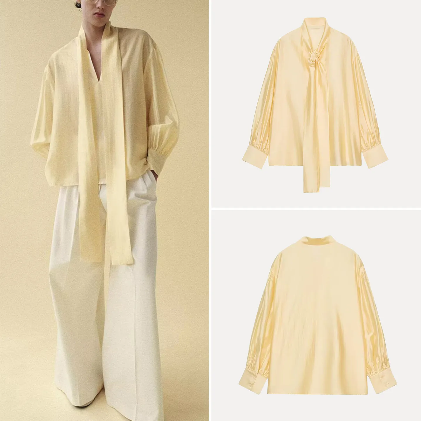 

Faionable Silk Satin irt Women's Spring 2026 New Arrival Knot Decorated Commute Sle Loose Fit Long Sve rou...