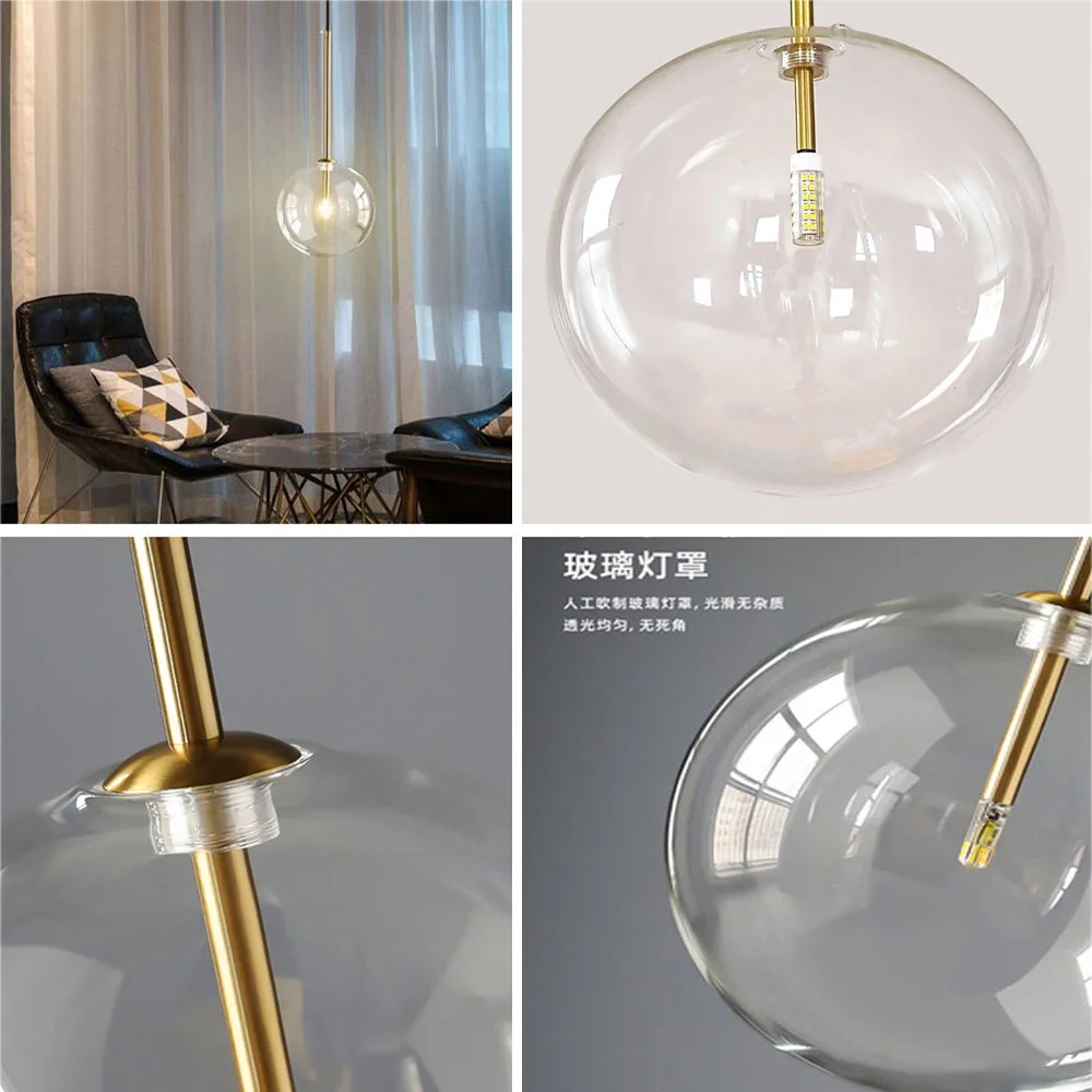 Modern Glass Ball Pendant Light Black White Gold Silver Color Nordic Minimalist Clear Glass Hanging Lamps Loft Living Bedroom