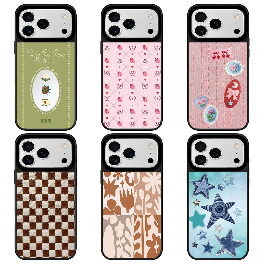 

Star Plaid Mirror Surface Black Border Magnetic Phone Case Cover for IPhone 12 13 14 15 16 17 Pro Max Case
