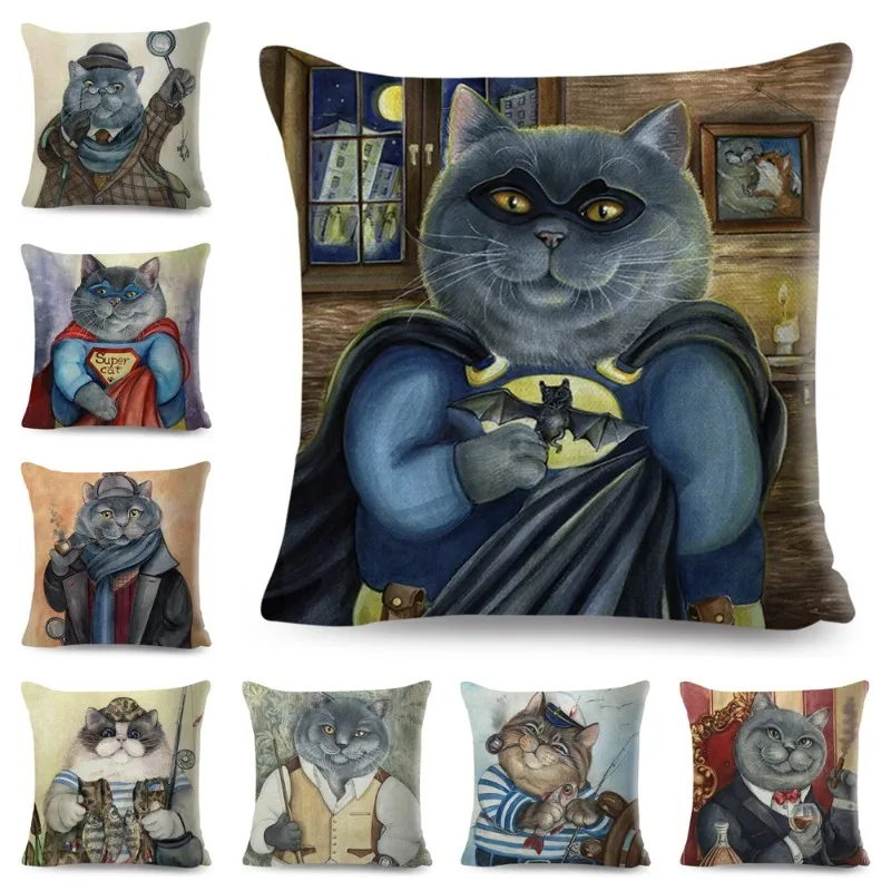 Super Cat Cartoon Cushion Polyester Pillowcase Cute Worker Decor Animal Sofa Home Kids Room Decor 45x45cm