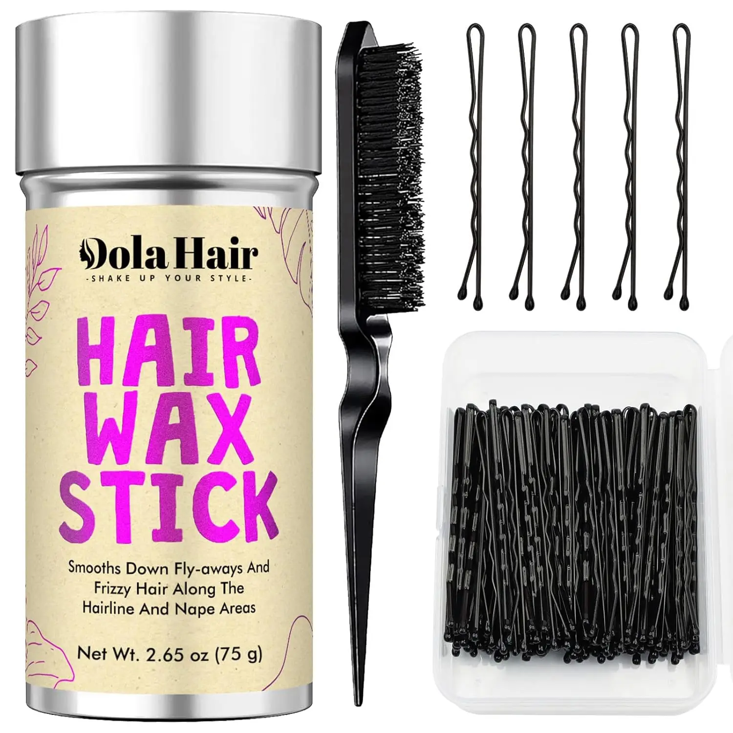 

Premium Bobby Pins & Hair Wax Stick Kit - 100 Pcs, Pain-Free, Slick Back Brush Included