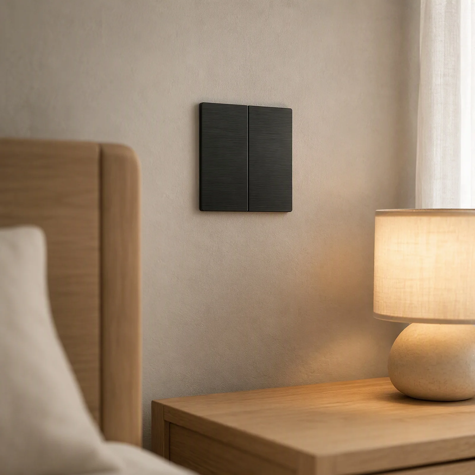 Brushed Black Matte Wall Switch Wide Rocker Design Rounded Corner Panel Slim Durable Flame Retardant Minimalist Home Decor